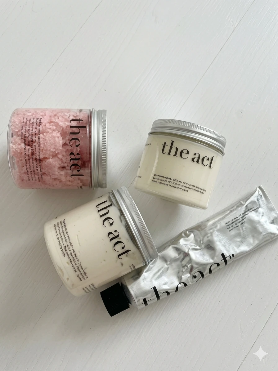 Набор уходовой косметики the act на светлом фоне
